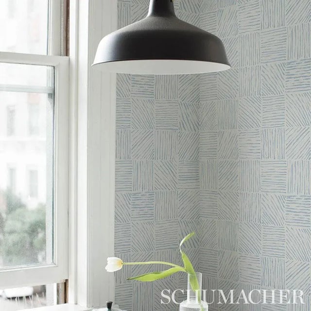 Schumacher Schumacher X Caroline Z Hurley Katama Wallpaper in Blue on Ivory - 10 Yards For Sale - Image 4 of 5