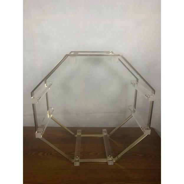 1970s Charles Hollis Lucite and Brass Hexagonal Coffee Table For Sale - Image 4 of 6