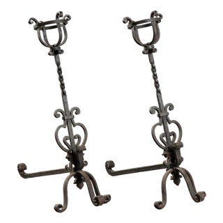 Andirons in Wrought Iron, Set of 2 For Sale