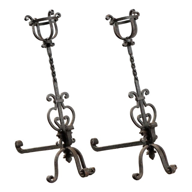 Andirons in Wrought Iron, Set of 2 For Sale