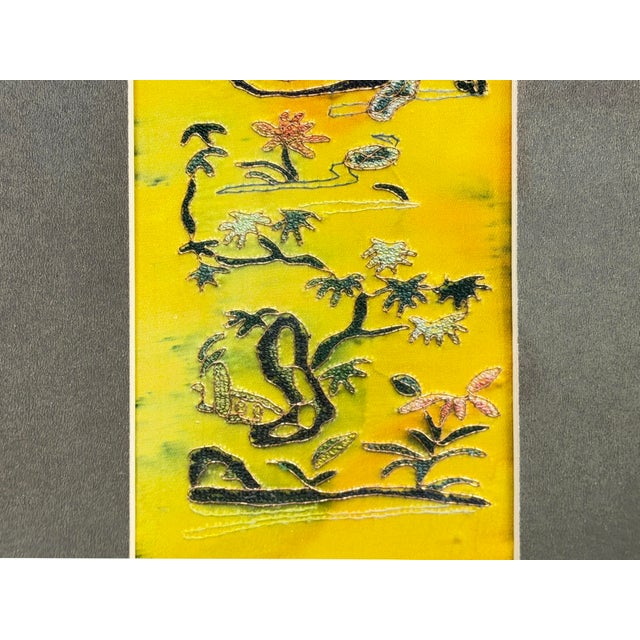 Vintage Yellow Scenery Embroidered Rectangular Framed Wall Art A For Sale - Image 11 of 13