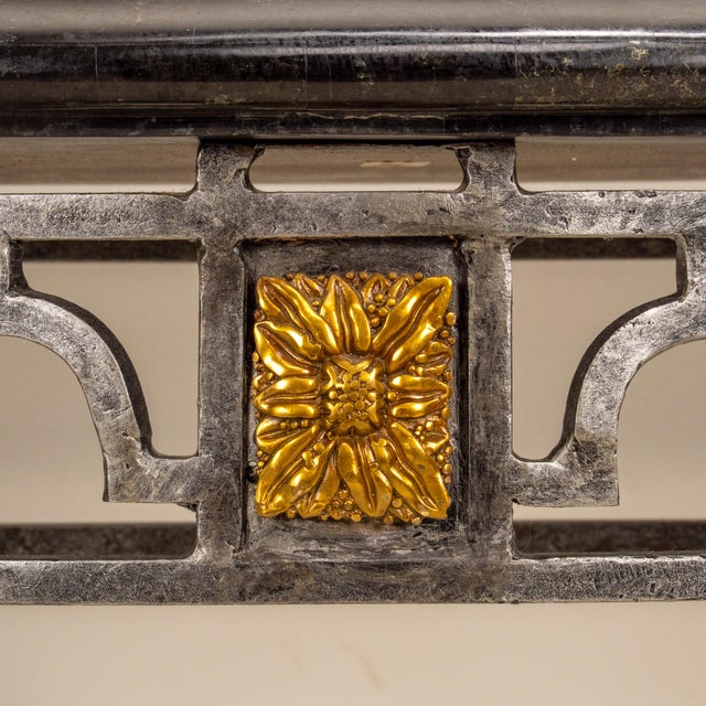 1980s Maitland Smith Tessellated Marble Console Table Wrought Iron Brass French Louis XV Style For Sale In Tampa - Image 6 of 16