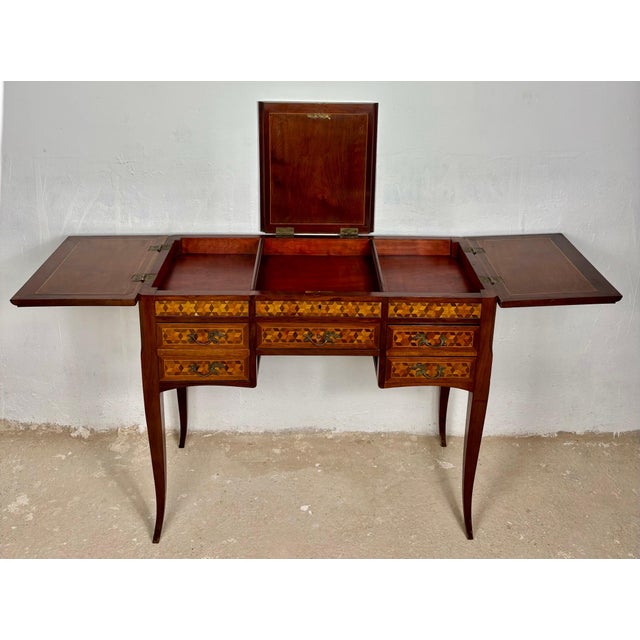 20th Century Spanish Marquetry Vanity Desk with Drop Leaves For Sale - Image 14 of 18