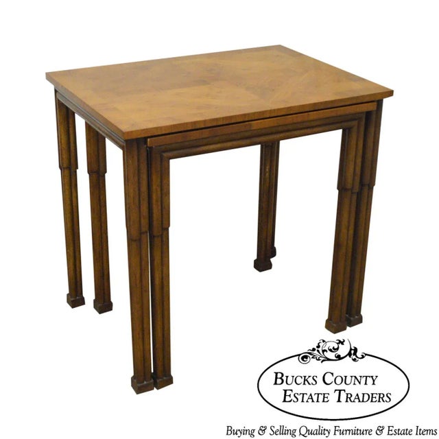 Old Colony Regency Style Yew Wood Nesting Tables For Sale - Image 11 of 11