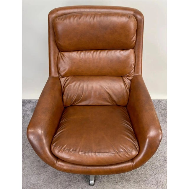 Mid-Century Modern Swedish Mid Century Modern Brown Faux Leather Lounge Chair & Ottoman For Sale - Image 3 of 12
