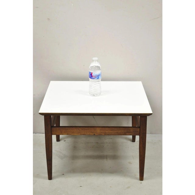 Mid-Century Modern Vintage Mid Century Modern Walnut Base Laminate Top Low Side Tables - A Pair For Sale - Image 3 of 10