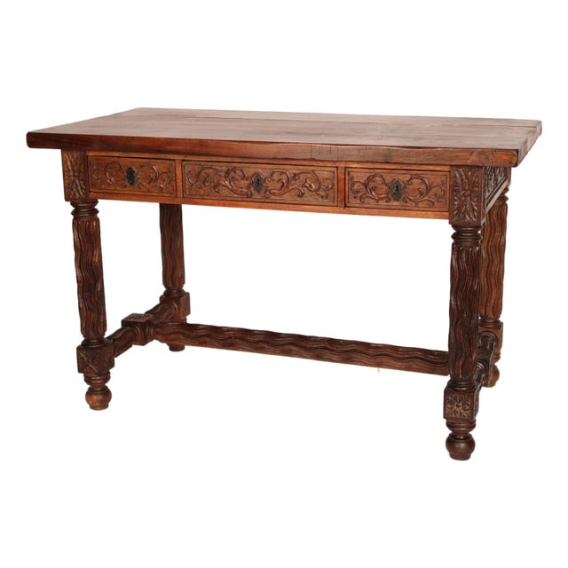 Baroque Style Walnut Writing Table For Sale