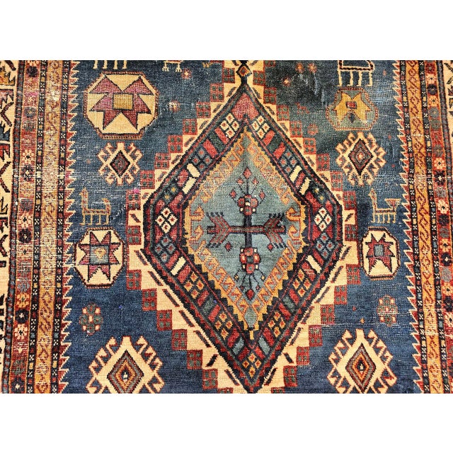 19th Century Caucasian Kazak Area Rug, Hand-Knotted Wool, Blue & Ivory, 4' x 6' For Sale - Image 16 of 18