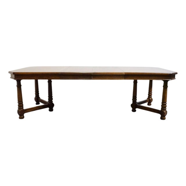 High End Vintage Solid Oak Rustic European 100" Double Pedestal Dining Table 7080-40 For Sale