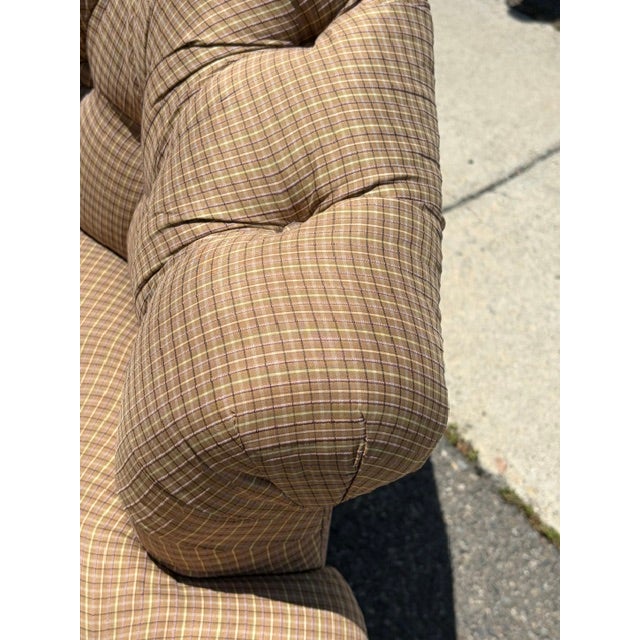 Wood Vintage Silk Plaid Slipper Chair With Caster Wheels For Sale - Image 7 of 11