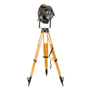 Black Theater Spotlight on Surveying Tripod Floor Lamp from A.E. Cremer, 1950s For Sale