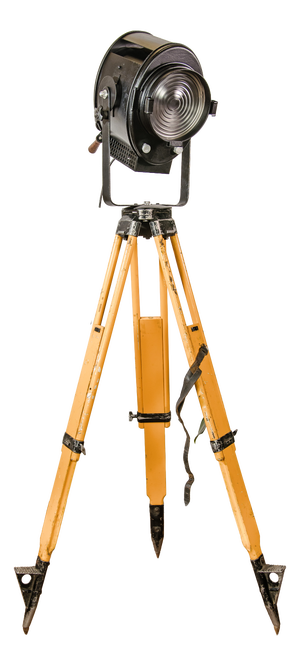 Black Theater Spotlight on Surveying Tripod Floor Lamp from A.E. Cremer, 1950s
