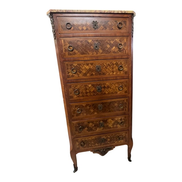 Turn of the Century French Inlaid Highboy Dresser For Sale