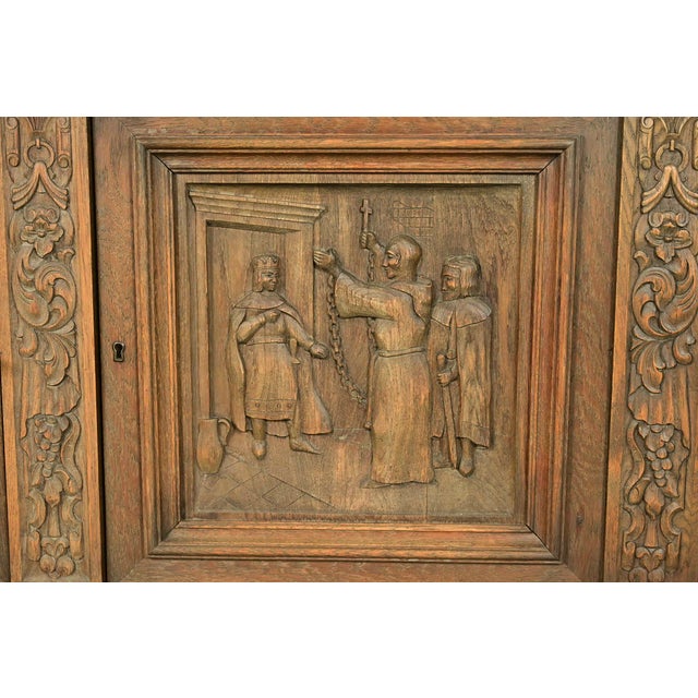 Brown Antique Danish Renaissance Revival Carved Oak Sideboard or Bar Cabinet, Circa 1890s For Sale - Image 8 of 13