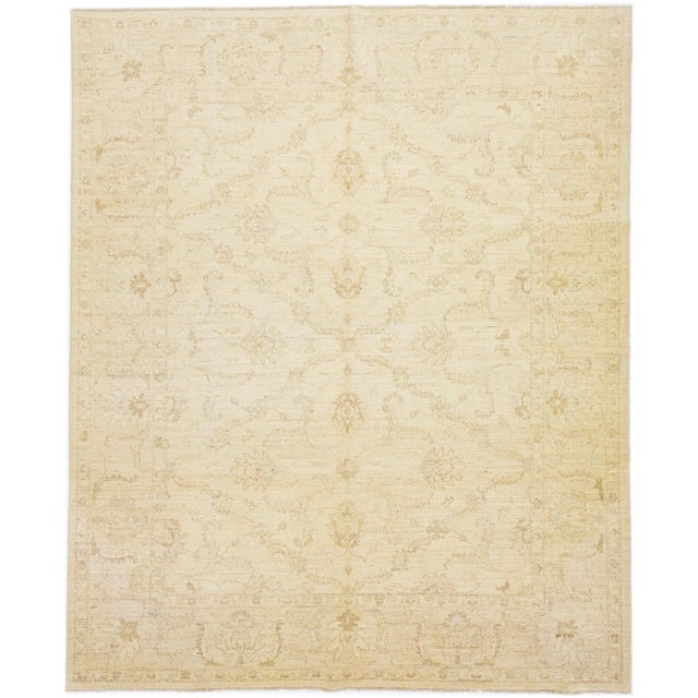 Textile 2010s Room Size Modern Khotan Style Wool Rug With Floral Pattern in Beige For Sale - Image 7 of 7