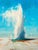 Geysir by Thorgrimur Einarsson | Oil on wood panel of a geothermal geyser erupting against a blue sky For Sale