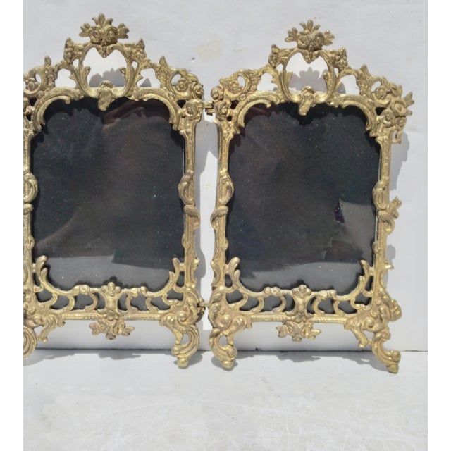 Victorian Antique Rococo Cast Brass Portrait Frames Hinged Pair For Sale - Image 3 of 6