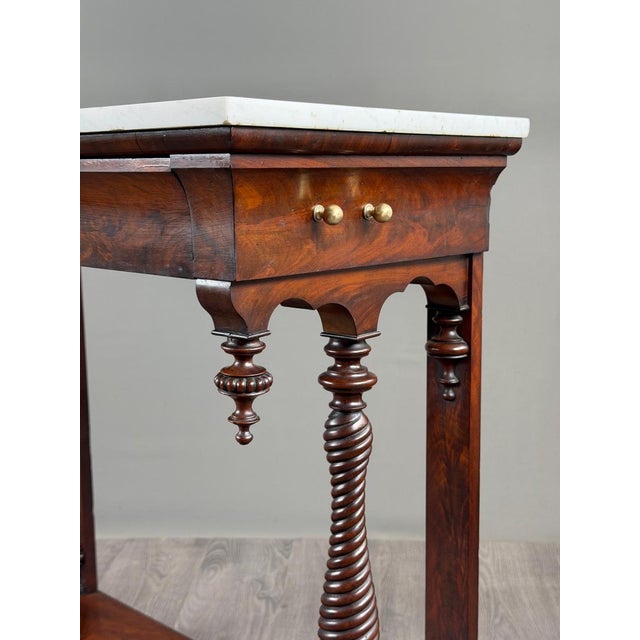 19th Century Napoleon III Mahogany and White Marble Console Table For Sale - Image 6 of 13