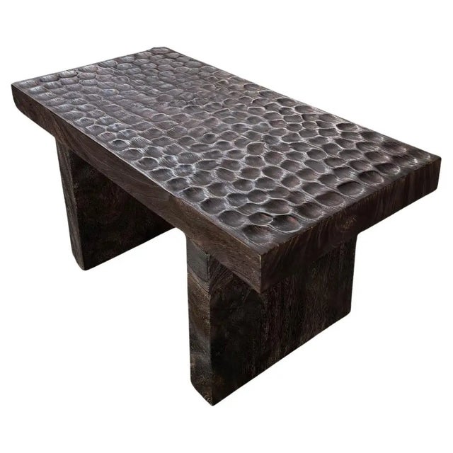 Mango Wood Table, Hand-Carved Detailing, Modern Organic For Sale - Image 6 of 6