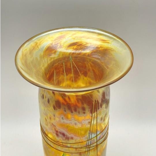 Glass Roger Roland Golden Iridescent Signed Art Glass Vase (Hand Blown, 8.75-inch, Vintage) For Sale - Image 7 of 17