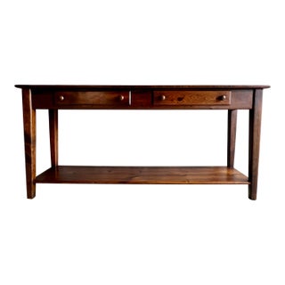 Vintage Handcrafted Extra Long Solid Pine Console Table With Drawers and Bottom Shelf For Sale