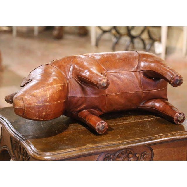 Animal Skin Mid-Century English Leather Rhino Footstool Attributed to Dimitri Omersa For Sale - Image 7 of 8
