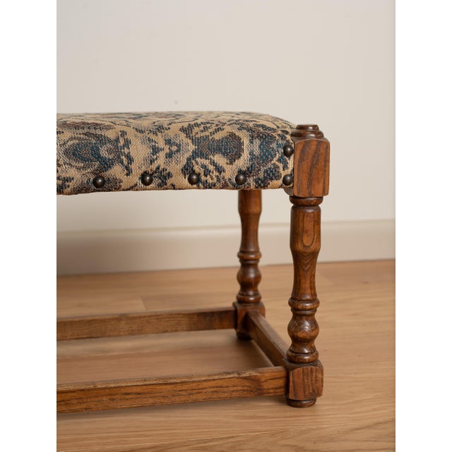 Early 20th Century Oak and Fabric Footstool For Sale - Image 4 of 5