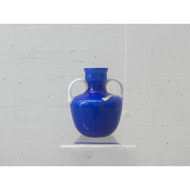 Blue Opal Glass Handle Vase from Opalina Fiorentina, Italy, 1960s For Sale - Image 12 of 14