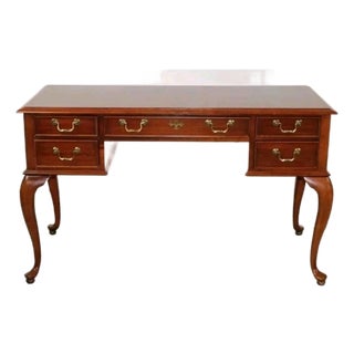 1970s Queen Anne Mahogany Writing Desk on Pad Feet W/Ball and Claw Chair For Sale