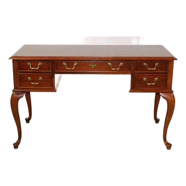 1970s Queen Anne Mahogany Writing Desk on Pad Feet W/Ball and Claw Chair For Sale