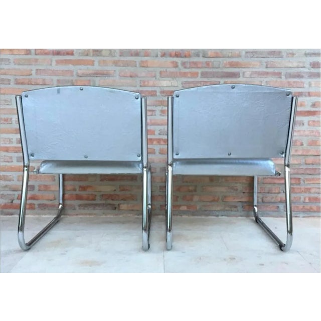 Silver Set of Italian Art Deco Chairs in Leather, 1960 For Sale - Image 8 of 12