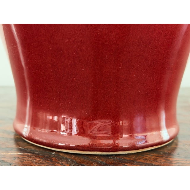 Early 20th Century Tall Sang De Boeuf Oxblood Red Chinese Porcelain Lamp With Shade For Sale - Image 5 of 10