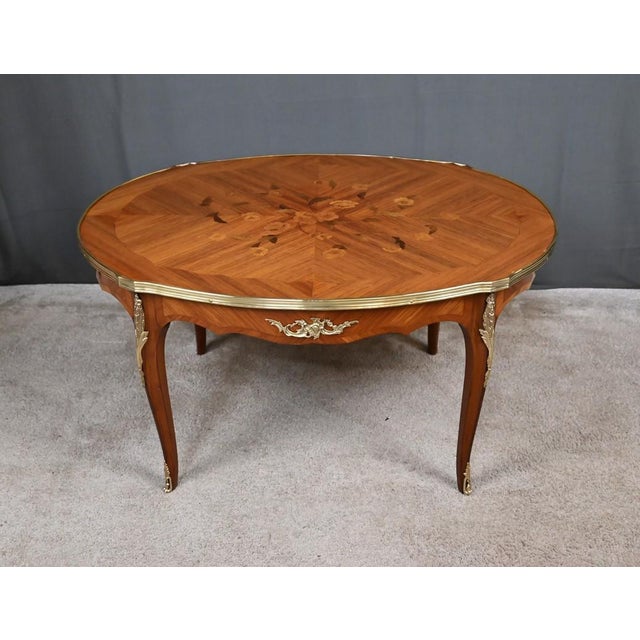 Brown Louis XV Style Marquetry Coffee Table For Sale - Image 8 of 16