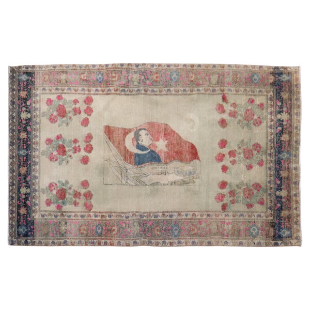 Ivory Mid 20th Century Turkish President Ataturk Rug - 4'4" x 7' For Sale - Image 8 of 18