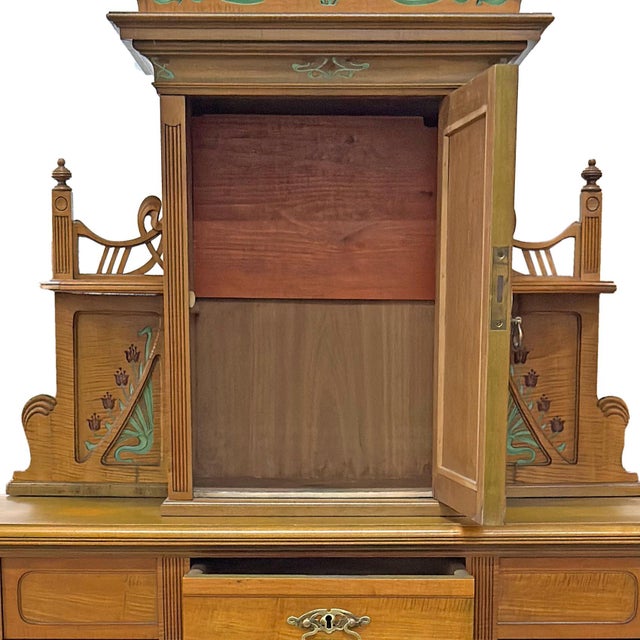 Wood Art Nouveau Vertico Cabinet with Floral Painting, 1910s For Sale - Image 7 of 14