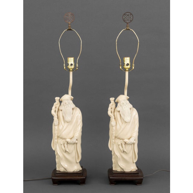 James Mont Style Figural Ceramic Table Lamps, Pair For Sale - Image 13 of 14