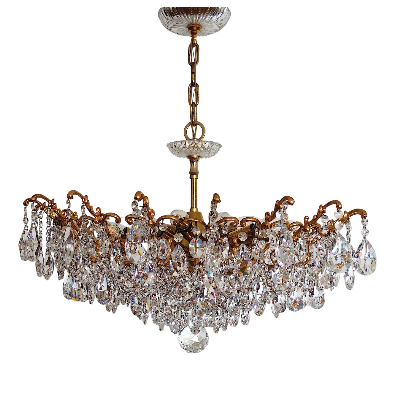 Antique Palwa Brass Lead Crystal Chandelier from Palwa, 1950s | Chairish