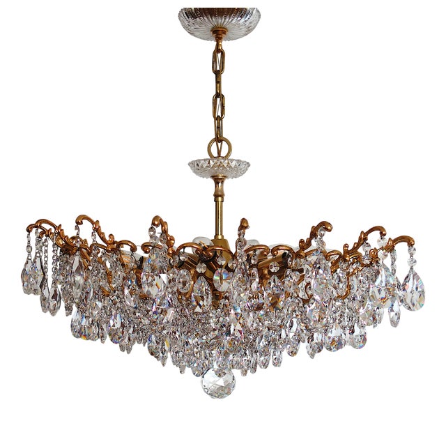 Antique Palwa Brass Lead Crystal Chandelier from Palwa, 1950s For Sale