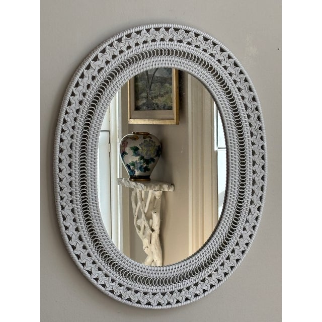 Vintage Boho White Wicker Wall Mirror For Sale In Baltimore - Image 6 of 10