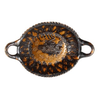Circa 1900 Barrio De La Luz Puebla Pottery Dish Tortoiseshell Glaze Barro Vidriado With Fish For Sale