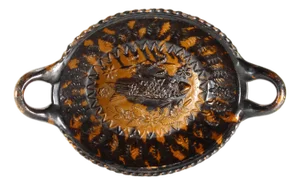 Circa 1900 Barrio De La Luz Puebla Pottery Dish Tortoiseshell Glaze Barro Vidriado With Fish