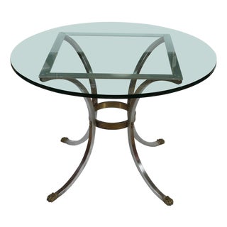 Maison Jansen Style Glass Top Center or Dining Table With Metal Pedestal Base For Sale