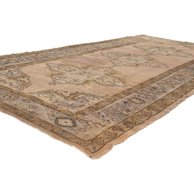76862 Vintage Turkish Oushak Rug, 05'02 x 10'09. The Gilded Treasures: A Vintage Turkish Oushak Masterpiece of Anatolian...