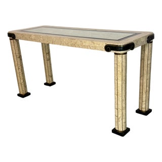 Vintage Regency Italian Travertine and Brass Console Table by Maitland Smith, 1980s For Sale