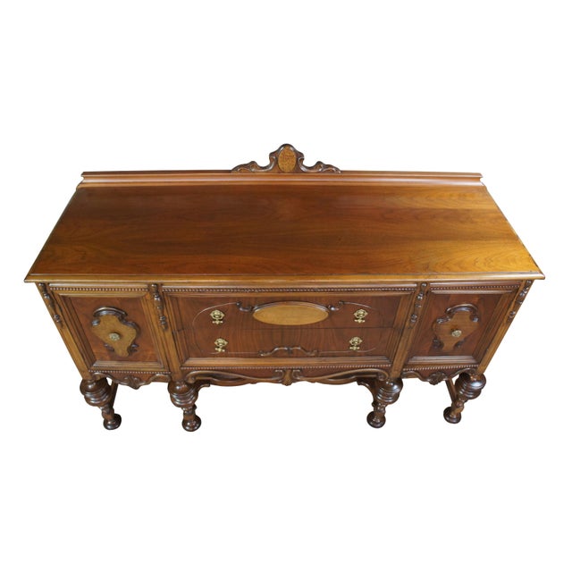 Antique Early 20th Century Jacobean Elizabethan Walnut Buffet Burled