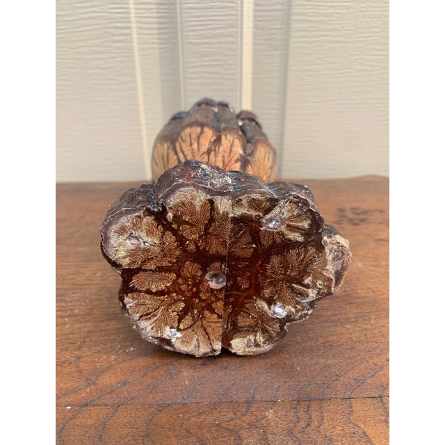 Vintage Wabi-Sabi Rustic Hand Carved Chrysanthemum Wood Vase For Sale - Image 10 of 10