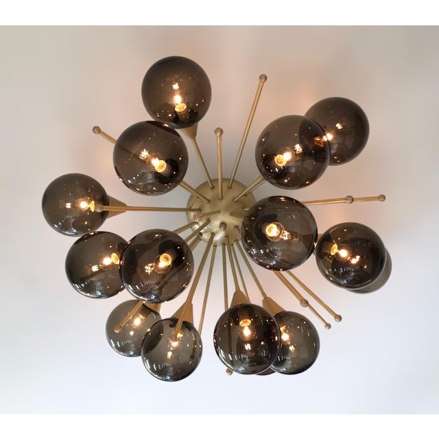 Metal 21st Century Mezzo Satin Brass Smoky Murano Flush Mount by Fabio LTD For Sale - Image 7 of 9