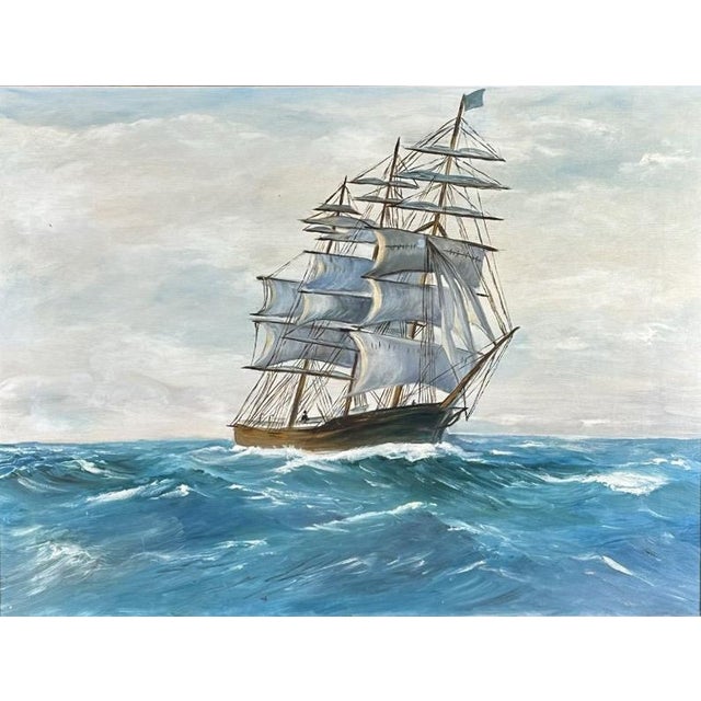 Vintage Mid Century Maritime Clipper Ship Framed Original Seascape Oil Painting Anchored in the romantic spirit of...