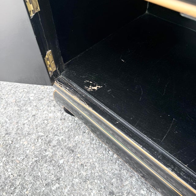 Vintage Cantonese Black Lacquered Hand Painted Nightstands - A Pair For Sale - Image 10 of 11