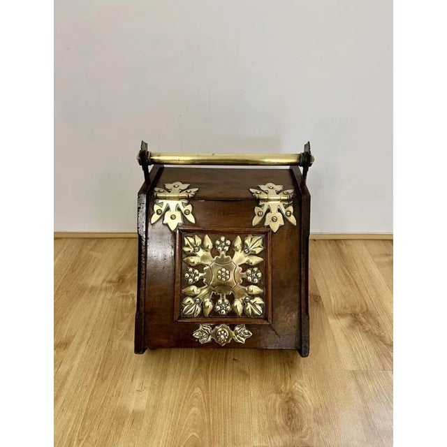 Antique Victorian Walnut and Brass Coal Box, 1880s For Sale - Image 6 of 9